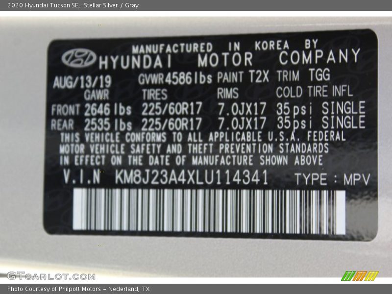 Stellar Silver / Gray 2020 Hyundai Tucson SE