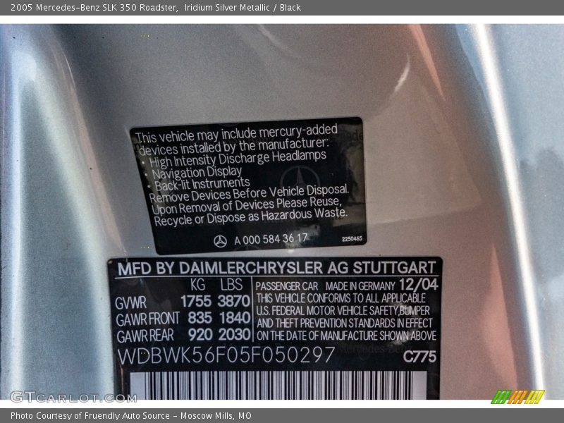 Iridium Silver Metallic / Black 2005 Mercedes-Benz SLK 350 Roadster
