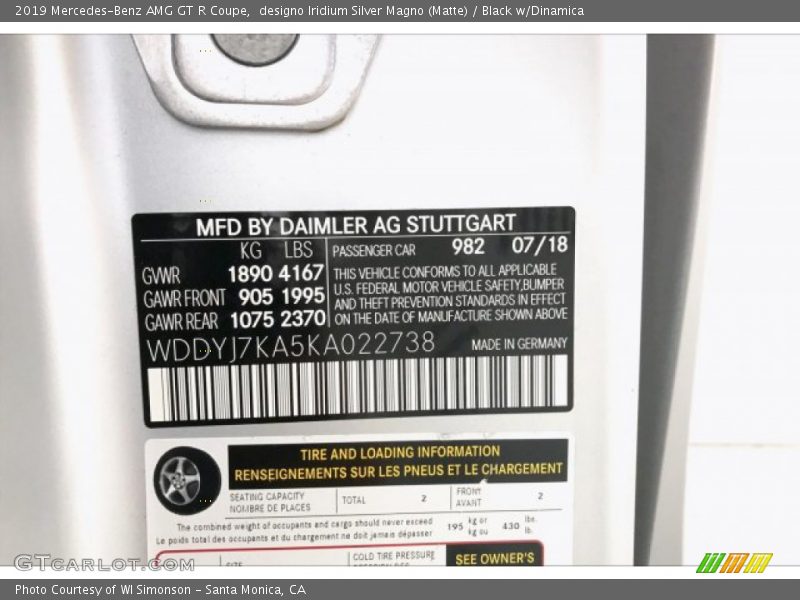 2019 AMG GT R Coupe designo Iridium Silver Magno (Matte) Color Code 982