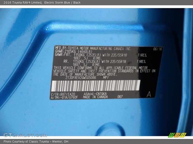 Electric Storm Blue / Black 2016 Toyota RAV4 Limited