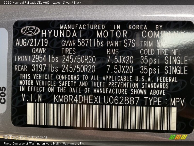 Lagoon Silver / Black 2020 Hyundai Palisade SEL AWD