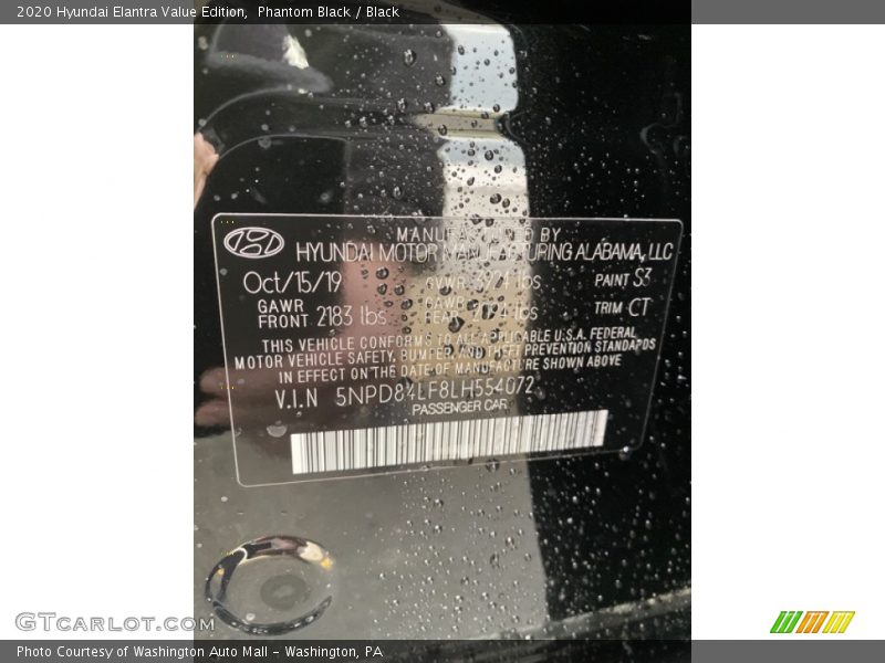 Phantom Black / Black 2020 Hyundai Elantra Value Edition
