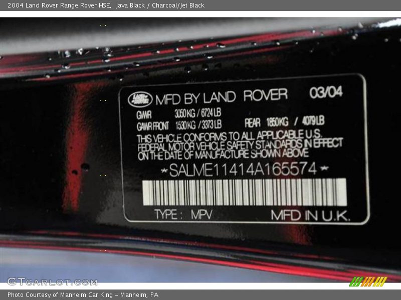 Java Black / Charcoal/Jet Black 2004 Land Rover Range Rover HSE