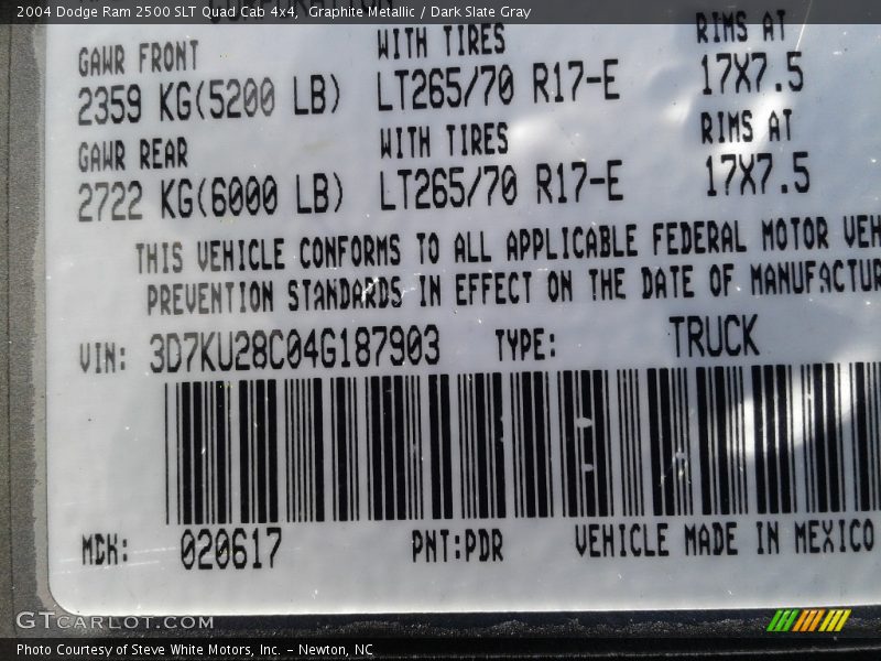 Graphite Metallic / Dark Slate Gray 2004 Dodge Ram 2500 SLT Quad Cab 4x4