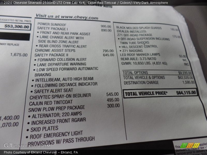  2020 Silverado 2500HD LTZ Crew Cab 4x4 Window Sticker
