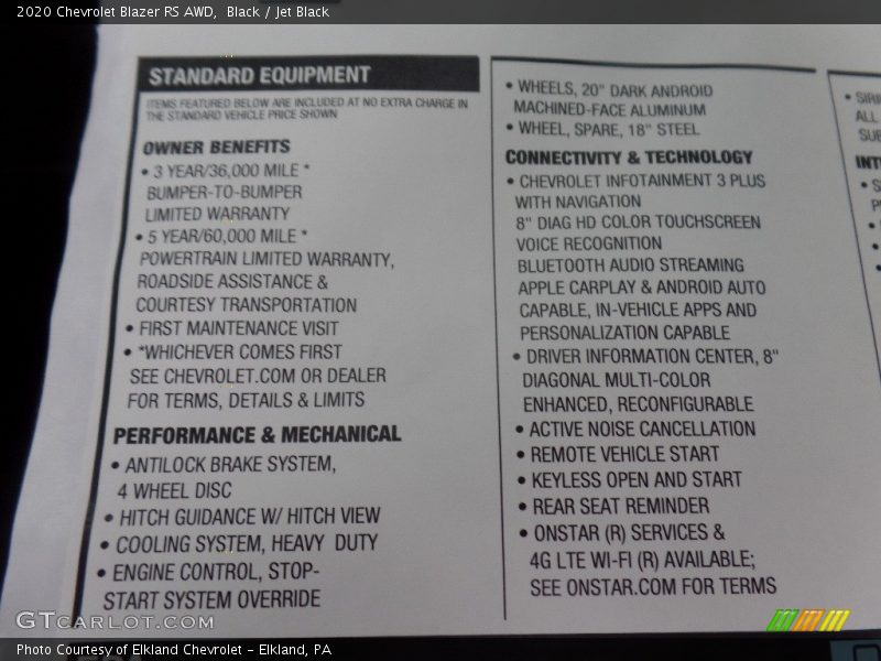  2020 Blazer RS AWD Window Sticker