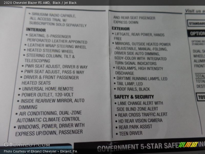 2020 Blazer RS AWD Window Sticker