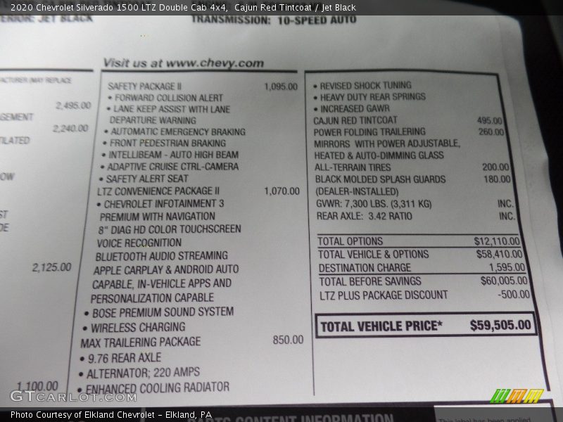  2020 Silverado 1500 LTZ Double Cab 4x4 Window Sticker