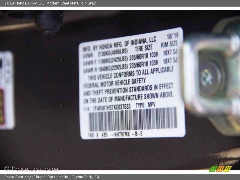 Modern Steel Metallic / Gray 2019 Honda CR-V EX