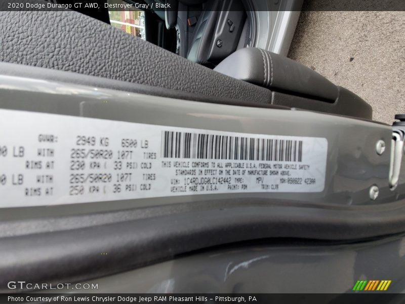 Destroyer Gray / Black 2020 Dodge Durango GT AWD
