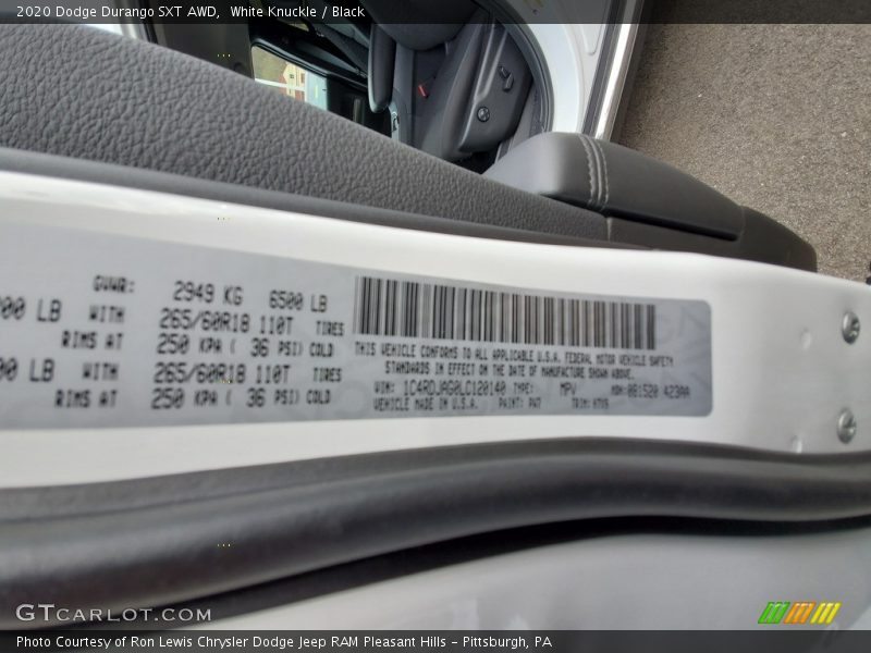 White Knuckle / Black 2020 Dodge Durango SXT AWD