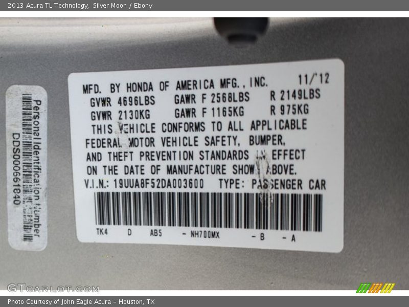 Silver Moon / Ebony 2013 Acura TL Technology