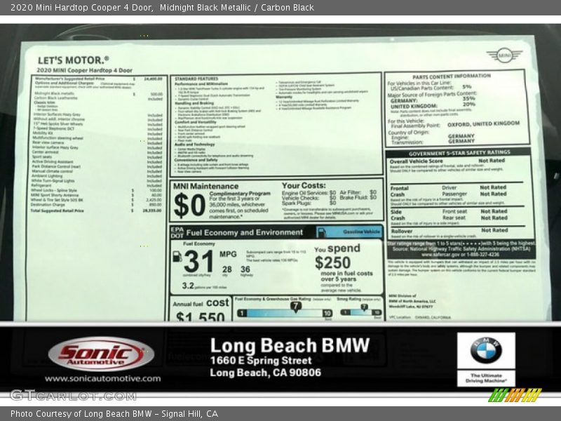 Midnight Black Metallic / Carbon Black 2020 Mini Hardtop Cooper 4 Door