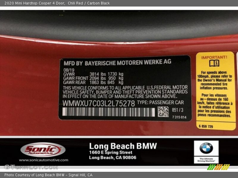 Chili Red / Carbon Black 2020 Mini Hardtop Cooper 4 Door