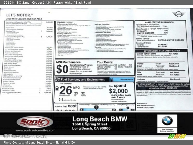 Pepper White / Black Pearl 2020 Mini Clubman Cooper S All4