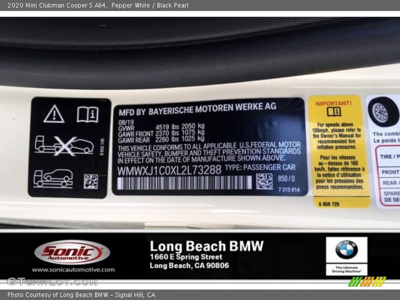 Pepper White / Black Pearl 2020 Mini Clubman Cooper S All4