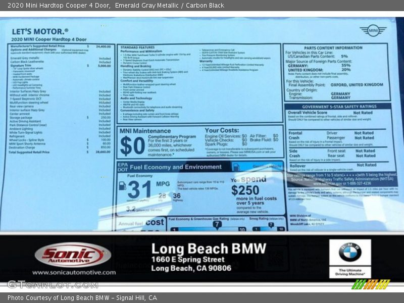 Emerald Gray Metallic / Carbon Black 2020 Mini Hardtop Cooper 4 Door