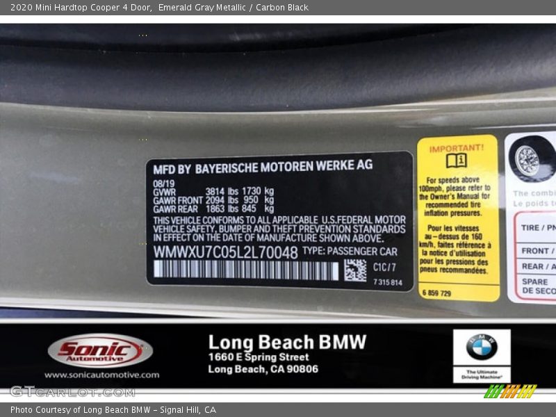 2020 Hardtop Cooper 4 Door Emerald Gray Metallic Color Code C1C