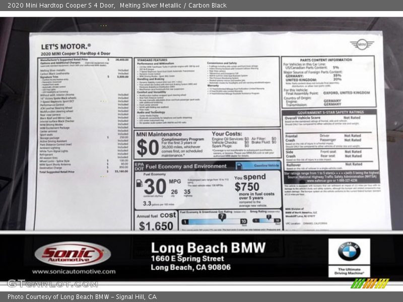Melting Silver Metallic / Carbon Black 2020 Mini Hardtop Cooper S 4 Door
