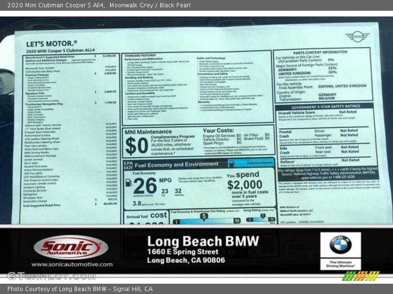 Moonwalk Grey / Black Pearl 2020 Mini Clubman Cooper S All4