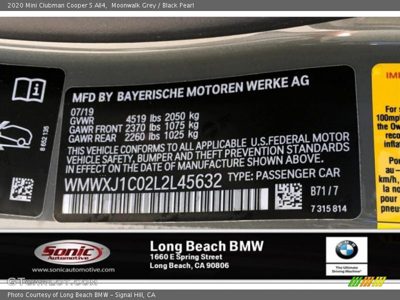2020 Clubman Cooper S All4 Moonwalk Grey Color Code B71