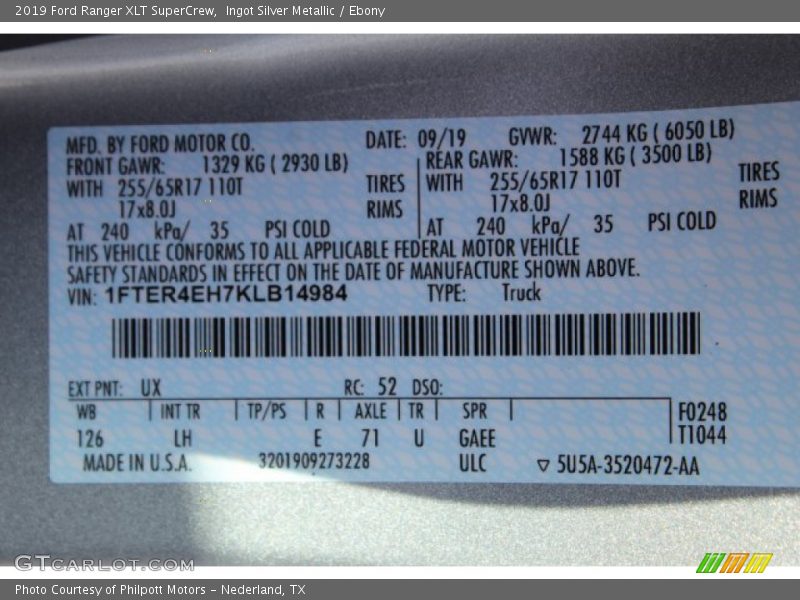 Ingot Silver Metallic / Ebony 2019 Ford Ranger XLT SuperCrew