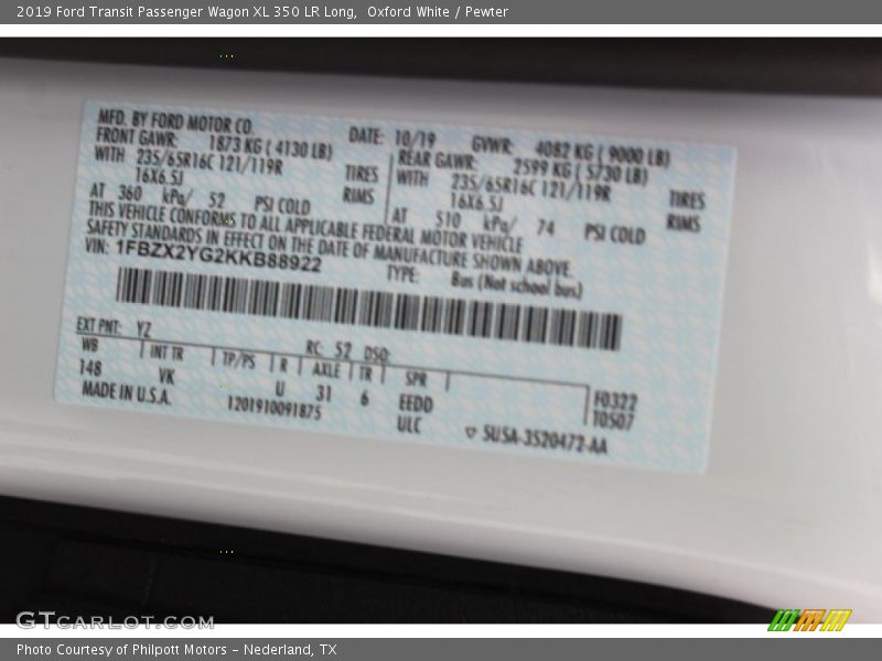 Oxford White / Pewter 2019 Ford Transit Passenger Wagon XL 350 LR Long