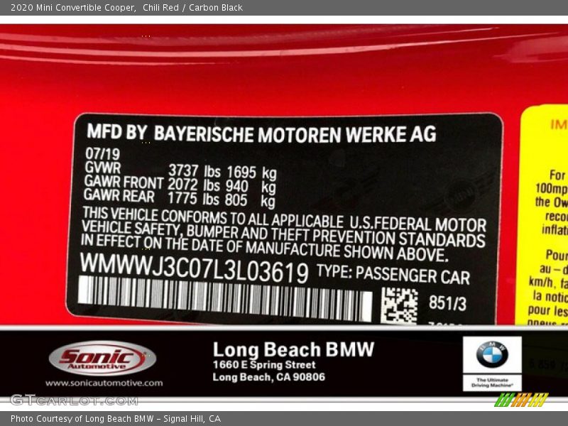 Chili Red / Carbon Black 2020 Mini Convertible Cooper