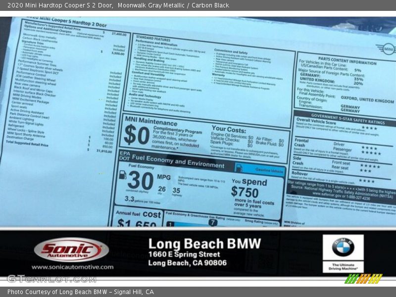 Moonwalk Gray Metallic / Carbon Black 2020 Mini Hardtop Cooper S 2 Door