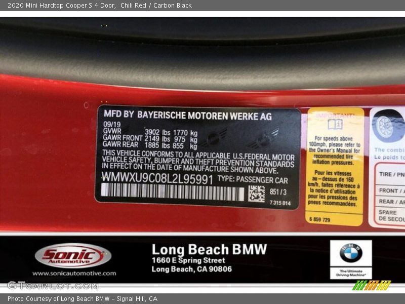 Chili Red / Carbon Black 2020 Mini Hardtop Cooper S 4 Door