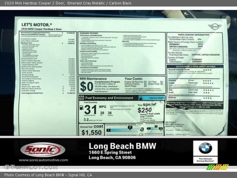 Emerald Gray Metallic / Carbon Black 2020 Mini Hardtop Cooper 2 Door