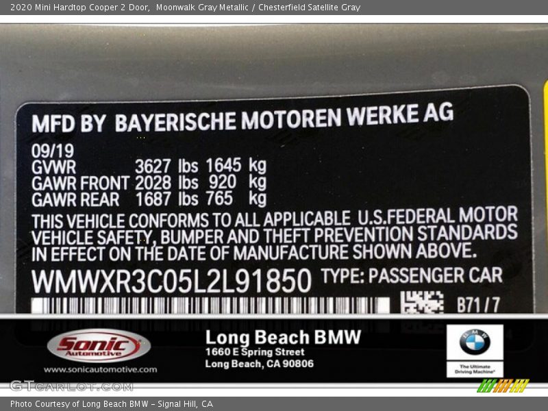 Moonwalk Gray Metallic / Chesterfield Satellite Gray 2020 Mini Hardtop Cooper 2 Door