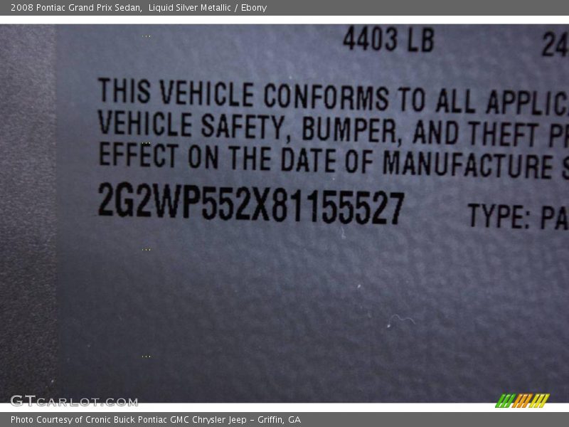Liquid Silver Metallic / Ebony 2008 Pontiac Grand Prix Sedan