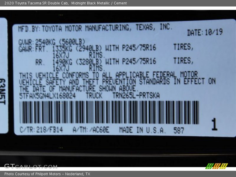 Midnight Black Metallic / Cement 2020 Toyota Tacoma SR Double Cab