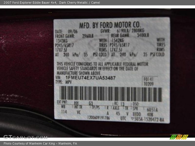 Dark Cherry Metallic / Camel 2007 Ford Explorer Eddie Bauer 4x4