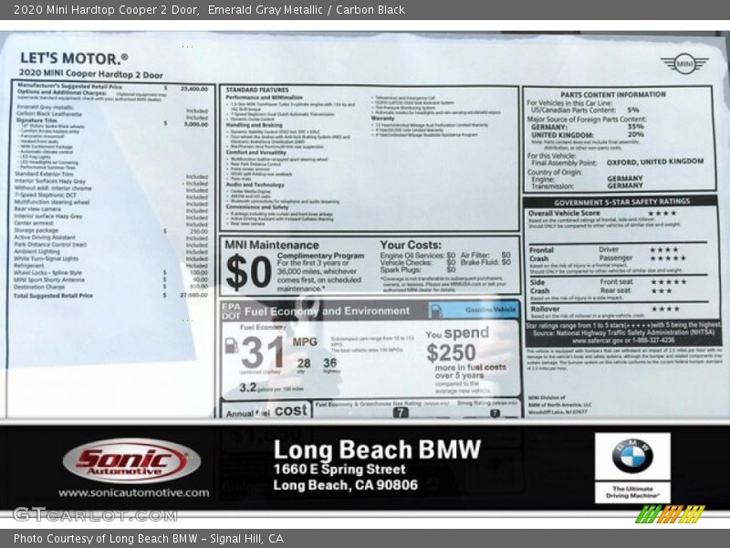 Emerald Gray Metallic / Carbon Black 2020 Mini Hardtop Cooper 2 Door