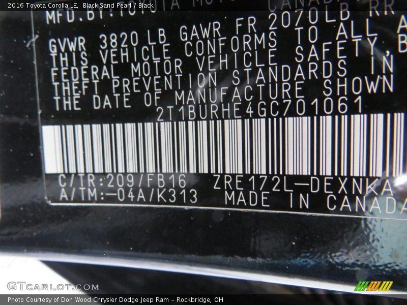 Black Sand Pearl / Black 2016 Toyota Corolla LE
