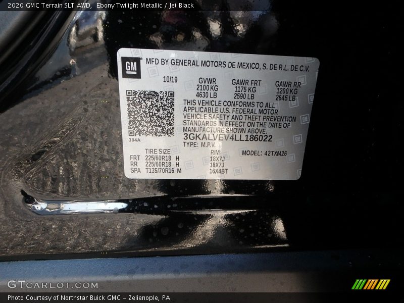 Ebony Twilight Metallic / Jet Black 2020 GMC Terrain SLT AWD