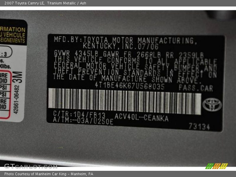 Titanium Metallic / Ash 2007 Toyota Camry LE