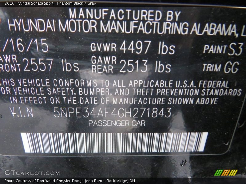 Phantom Black / Gray 2016 Hyundai Sonata Sport