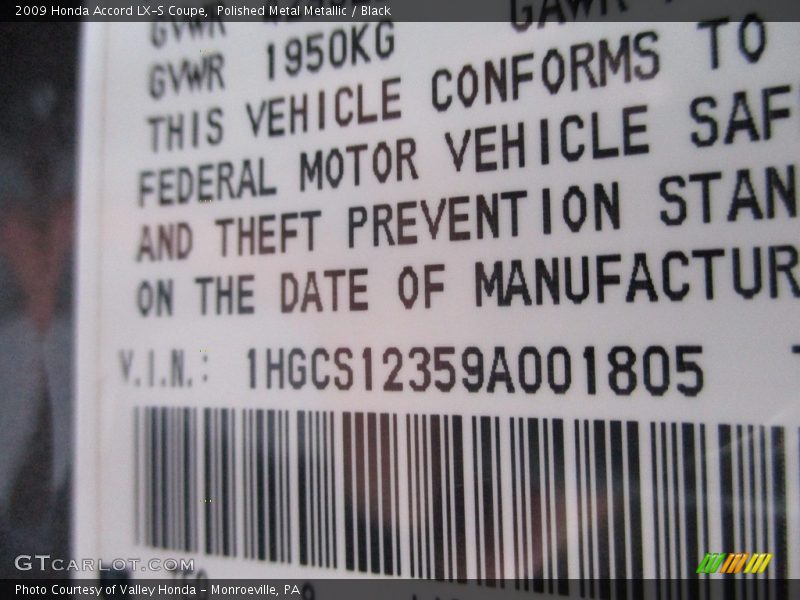 Polished Metal Metallic / Black 2009 Honda Accord LX-S Coupe