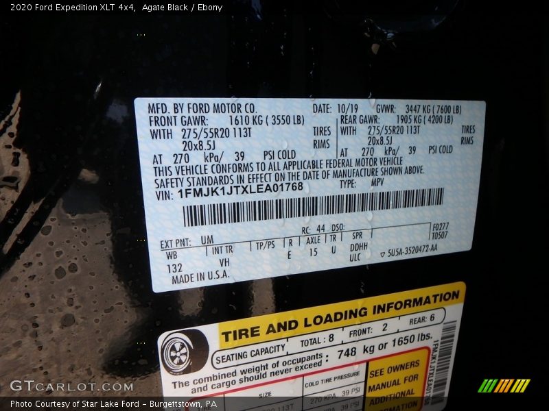 2020 Expedition XLT 4x4 Agate Black Color Code UM