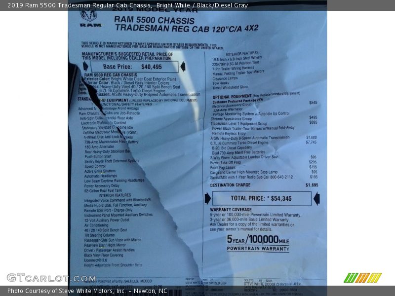 Bright White / Black/Diesel Gray 2019 Ram 5500 Tradesman Regular Cab Chassis