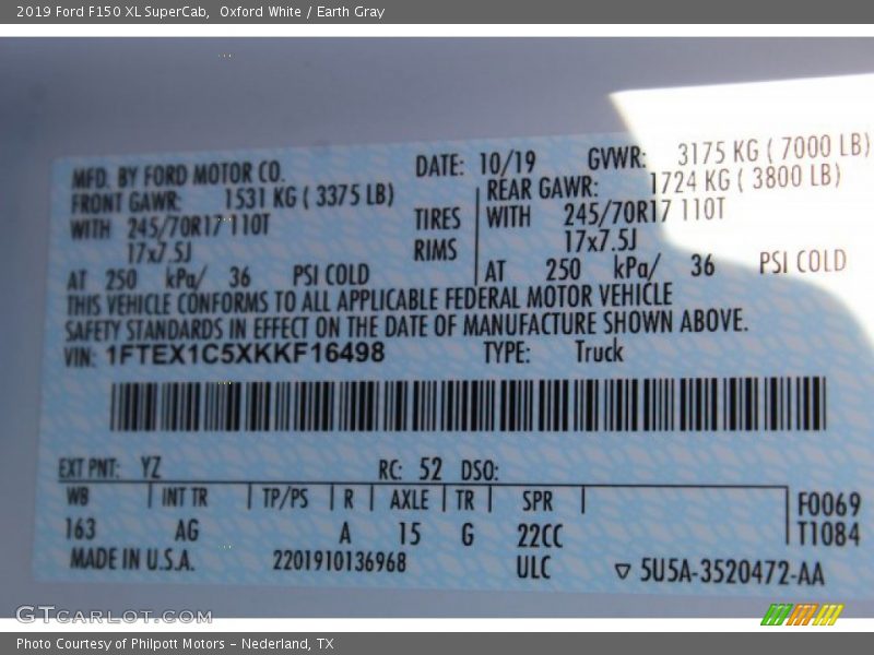 Oxford White / Earth Gray 2019 Ford F150 XL SuperCab