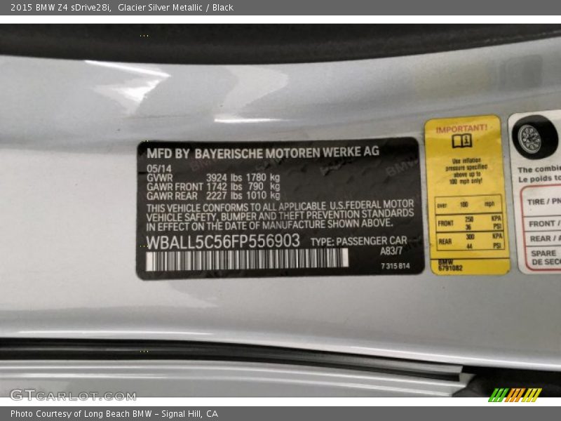 Glacier Silver Metallic / Black 2015 BMW Z4 sDrive28i