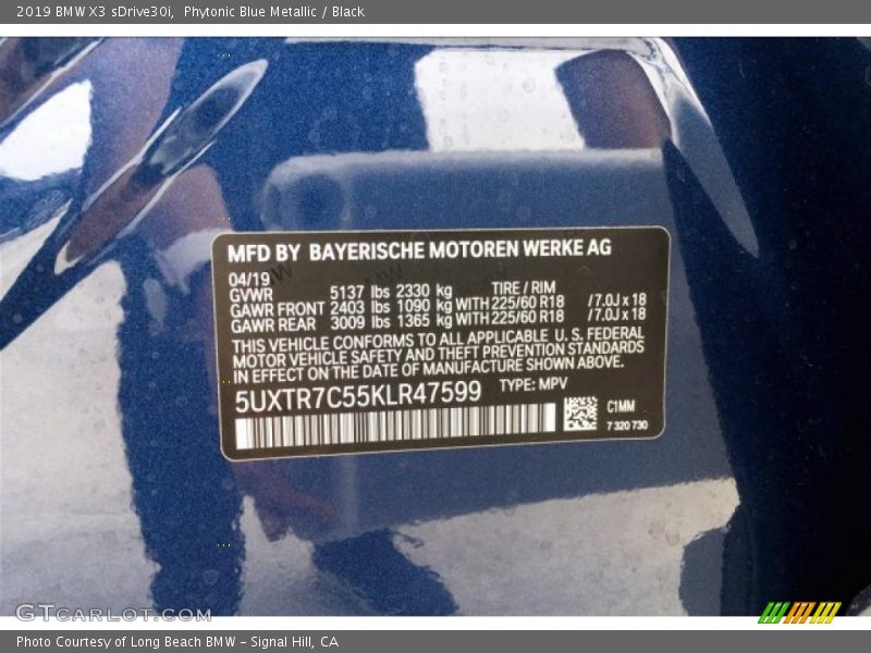 2019 X3 sDrive30i Phytonic Blue Metallic Color Code C1M