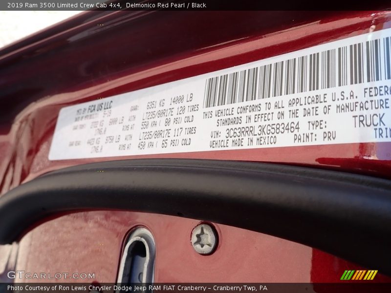 2019 3500 Limited Crew Cab 4x4 Delmonico Red Pearl Color Code PRV