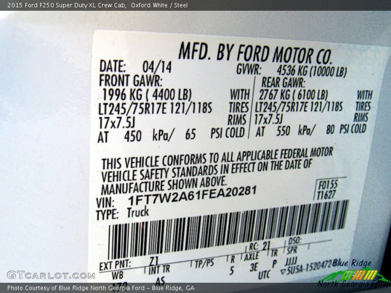 Oxford White / Steel 2015 Ford F250 Super Duty XL Crew Cab