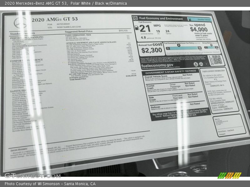  2020 AMG GT 53 Window Sticker