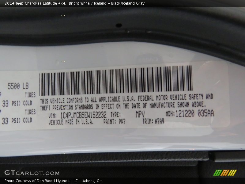 Bright White / Iceland - Black/Iceland Gray 2014 Jeep Cherokee Latitude 4x4